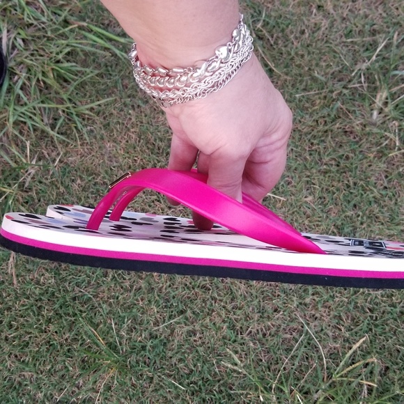 Kate Spade Size 8 Flip flops pink black guc - Picture 4 of 6